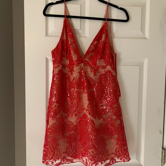 Free People Night Shimmers Mini Dress Red - Picture 4 of 8